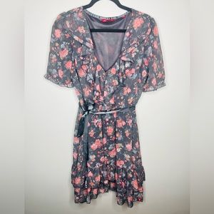 EDC Esprit De Corp 14 Grey with Pink Flowers Gently Used Mini Dress Asymmetrica
